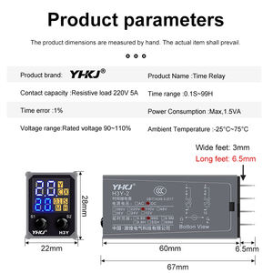 Relais horaire numérique à double affichage YHKJ H3Y-2 avec base, plage horaire 0,1S~99H, multifonctionnel, possibilité de définir le nombre de cycles, 2NO+2NC, 8 broches - Product Image 2