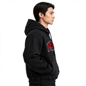 Sudadera con Capucha Negra Extra Grande para Hombre, 100% Algodón, Invierno, con Letra Bordada en la Parte Delantera, Logotipo Personalizado, Estilo Urbano - Product Image 3