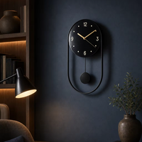 Jam Dinding Pendulum Logam Hitam Modern Jarum Jam Tanpa Suara Gerakan Kuarsa Dioperasikan dengan Baterai Jam Gantung Dekoratif untuk Ruang Tamu Rumah