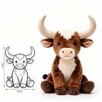 Peluche de taureau sans dents Longhorn, figurine de vache en peluche marron, peluches personnalisées, jouets cadeaux