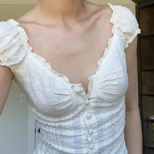 Blusa de Verano para Mujer, Linda, Ecológica, Informal, de Color Sólido, de Algodón Tejido, Ligera, con Volantes y Manga Corta - Product Image 3