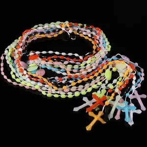 wholesale cheap 10 colors Plastic Connected Luminous Rasary Plastic Necklace rosary muslim