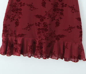 Abito Mini Slip Casual alla Moda con Spalline Sottili, Motivo Floreale e Colore <span class=keywords><strong>Bordeaux</strong></span> per Donne - Product Image 5