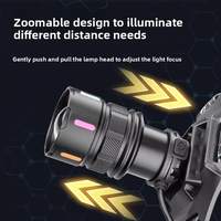 Lampe frontale zoomable haute puissance avec laser, lumière principale rouge, lumière arrière stroboscopique, bandeau réglable, pour randonnée et chasse