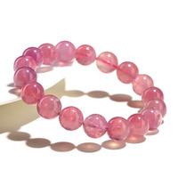 Bracelet en quartz rose naturel de Madagascar de haute qualité, bracelet extensible en pierres précieuses polies pour femmes, bijoux