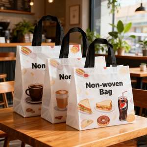Sac non tissé imprimé Burger Frites pour livraison rapide de restauration rapide, promotions, branding des restaurants, design accrocheur - Product Image 1