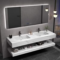 Meuble-lavabo mural moderne double couche en roche, résistant à l'eau et durable, idéal pour hôtels et villas