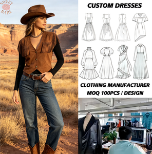 Women <b>Fringe</b> Vest V‑Neck Button Front Sleeveless Western Cowgirl <b>Waistcoat</b> - Product Image 1
