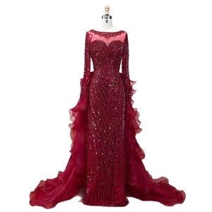S2843N 2026 Nuovo Abito da Sera Lungo <span class=keywords><strong>Bordeaux</strong></span> Lussuoso con Perline Elegante per Presentazioni, Sfilate di Moda e Spettacoli - Product Image 5