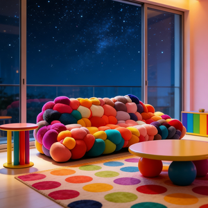 <strong>Funky</strong> Ball Fabric Loveseat Contemporary Artistic Round Cluster <strong>Sofa</strong> Bright Plush Decorative Lounge Couch Hotel Waiting Chair - Product Image 3