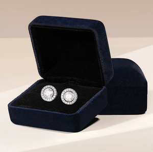 Elegant <b>Halo</b> - Style Moissanite Stud <b>Earrings</b> with Intricate Back Design for Graceful Daily Wear and Special Occasions - Product Image 2