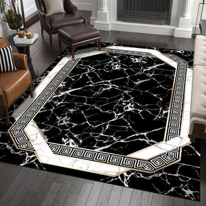 Karpet beludru berlian emas pola marmer ukuran besar, karpet Area poliester berbantalan untuk latihan rumah - Product Image 4
