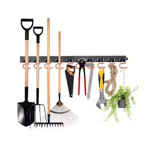 Garage <b>Tool</b> Organizer Wall Mount Shelf Yard Hanging Garage Garden Storage Rack Organization with 10 Adjustable <b>Hooks</b> and 4 Rails - Product Image 2