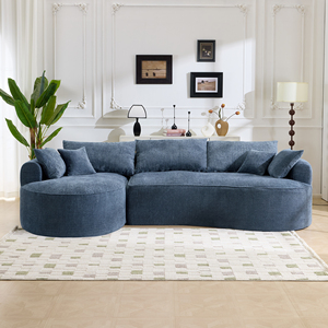 Divano Angolare Moderno <span class=keywords><strong>a</strong></span> Tre Posti con Struttura in Legno e Cuscini in Tessuto Chenille Blu, Design Modulare per Salotti di Ville - Product Image 2
