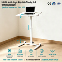 Bureau pliable réglable en hauteur pneumatiquement avec plateau rabattable et roulettes, poste de travail mobile pour la maison et le bureau