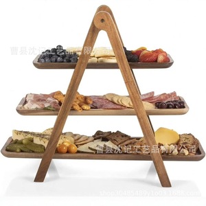 Wooden Three Layer Folding Serving Tray 3 Floors Multi Functional <b>Kitchen</b> Storage Rack For Food Display - Product Image 3