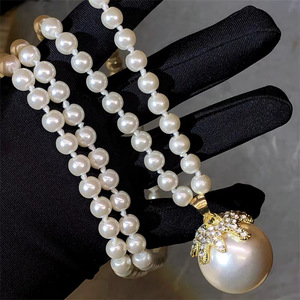Korean Style Double Layer Pearl Necklace AAA Grade Large Pendant U-Shaped Chain Everyday Wear - Product Image 3