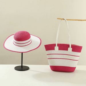 Conjunto de Sombrero de Paja y Bolso de Hombro para Mujer al por Mayor, Gorra de Playa de Ala Ancha, Sombrero de Sol de Verano y Bolso Tote - Product Image 3