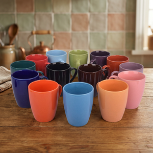 Ensemble de tasses en céramique colorées au design moderne avec poignée empilable pour la maison et les fêtes - Product Image 1