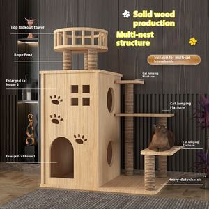 Arbre à chat en bois massif de nouveau Style intégré avec villa pour animaux de compagnie et lit maison pour animaux de compagnie - Product Image 2