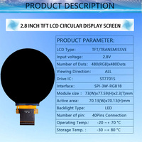 40 Pin 2.8 Inci Transmissive 480*480 TFT LCD Display Controller Modul LCD TFT Layar LCD Bulat dengan ST7701S LED SPI-3W-RGB18
