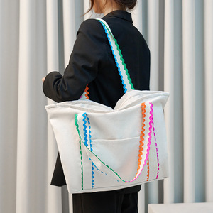 Bolsa de Lona Personalizada con Detalle de <span class=keywords><strong>Ric</strong></span> Rac Colorido, Bolsa de Playa Grande para Damas de Honor con Bolsillo Exterior y Cierre de Cremallera - Product Image 3