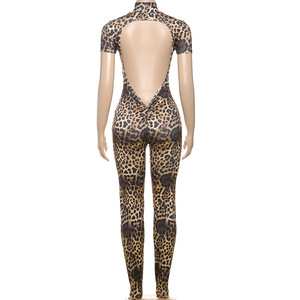 Women Hipster Short Sleeve Backless Rompers <strong>Leopard</strong> Print Jumpsuits - Product Image 6