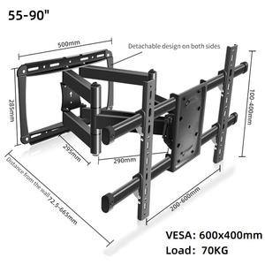 Support <span class=keywords><strong>TV</strong></span> articulé à mouvement complet 55-90 pouces, <span class=keywords><strong>pivotant</strong></span>, inclinable, extension facile, installation facile, max. 70 kg - Product Image 1