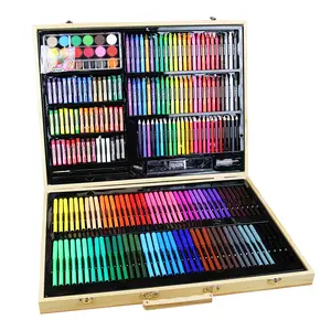 Grosir perlengkapan seni profesional portabel 251 buah Set seni kayu dengan krayon minyak pastel pensil warna hadiah seni