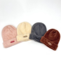 Bonnet en tricot doux et moelleux avec logo brodé personnalisé, bonnet d'hiver en fourrure pour adulte