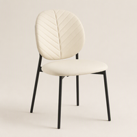 Chaise d'appoint de cuisine avec dossier matelassé et siège rembourré, pieds noirs, blanc crème, chaise de salle à manger moderne pour la maison