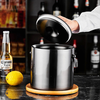 Seau à glace en acier inoxydable 304 à double paroi de 2L/3L avec couvercle et poignée, portable et durable, idéal pour les fêtes