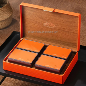 Lujosa caja <span class=keywords><strong>de</strong></span> regalo <span class=keywords><strong>de</strong></span> cuero para té See Mountain <span class=keywords><strong>Series</strong></span> Color rojo naranja o marrón Tres o <span class=keywords><strong>cuatro</strong></span> cajas <span class=keywords><strong>de</strong></span> hierro - Product Image 4