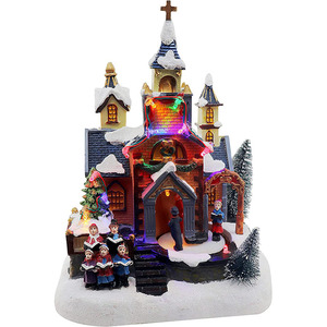 <span class=keywords><strong>La</strong></span> scena della chiesa del villaggio di natale ha animato <span class=keywords><strong>la</strong></span> comunità con il villaggio di neve invernale musicale Pre-illuminato del coro - Product Image 1