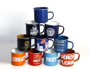 Supplier Metal tin cup reusable freezer unbreakable Sublimation Printing mugs travel camping mug enamel Coffee mug custom