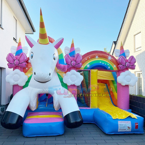 Château gonflable commercial d'été pour fêtes en extérieur, avec toboggan et piscine aquatique, en forme de licorne. - Product Image 5