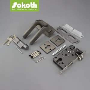 Ironmongery 문 기계설비 완전한 세트 실내 문 손잡이 공단 크롬 검정 니켈 알루미늄 합금 손잡이