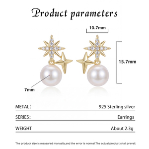 Boucles d'oreilles pendantes en argent S925 plaqué or avec CZ et perle d'eau douce étoile du Nord, bijoux célestes, cadeau pour femme - Product Image 6