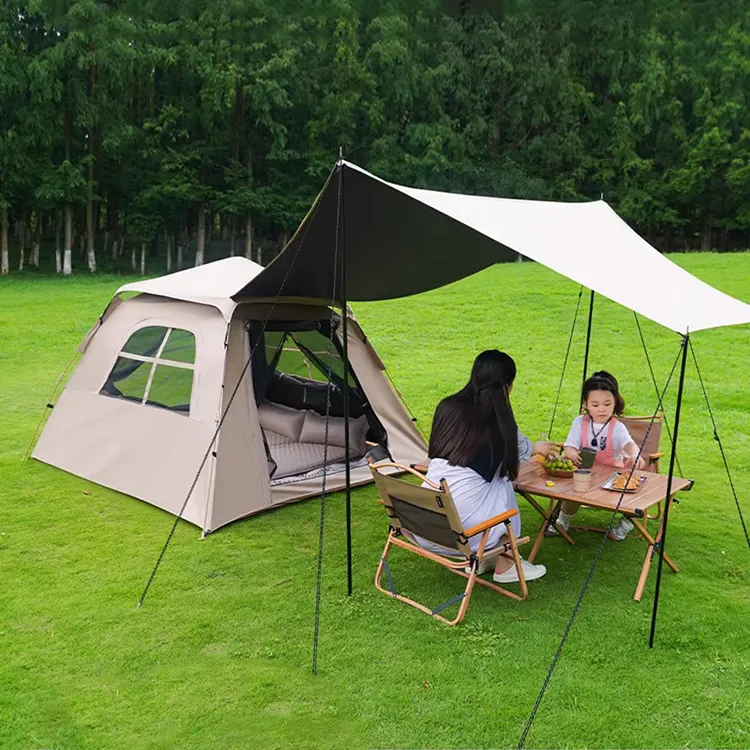 Tente Camping en plein air auvent tout-en-un entièrement automatique à ouverture rapide étanche au soleil étanche à la pluie pique-nique Portable pliant