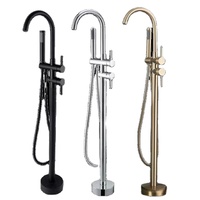 Robinet de baignoire autoportant moderne baignoire avec pommeau de douche laiton chromé robinet de remplissage de baignoire à double poignée ensemble de robinet mélangeur de douche