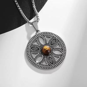 Colliers Pendentifs Fleur de Vie Viking Vintage en Acier Inoxydable Œil de Tigre pour Femmes et Hommes, Chaîne Géométrie Sacrée - Product Image 4