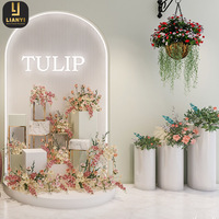 Rak furnitur toko bunga kayu dan logam kustom meja tampilan Unik dekorasi desain Interior toko bunga