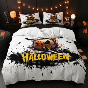 Set di Biancheria da Letto con Copripiumino 3D di Qualità con Motivo Scheletro e Ragnatela di Halloween - Product Image 1