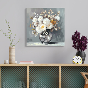 Quadro su tela con crisantemo bianco in vaso, decorazione murale in stile country, immagini vintage per la fattoria, <span class=keywords><strong>poster</strong></span> e <span class=keywords><strong>stampe</strong></span> - Product Image 1