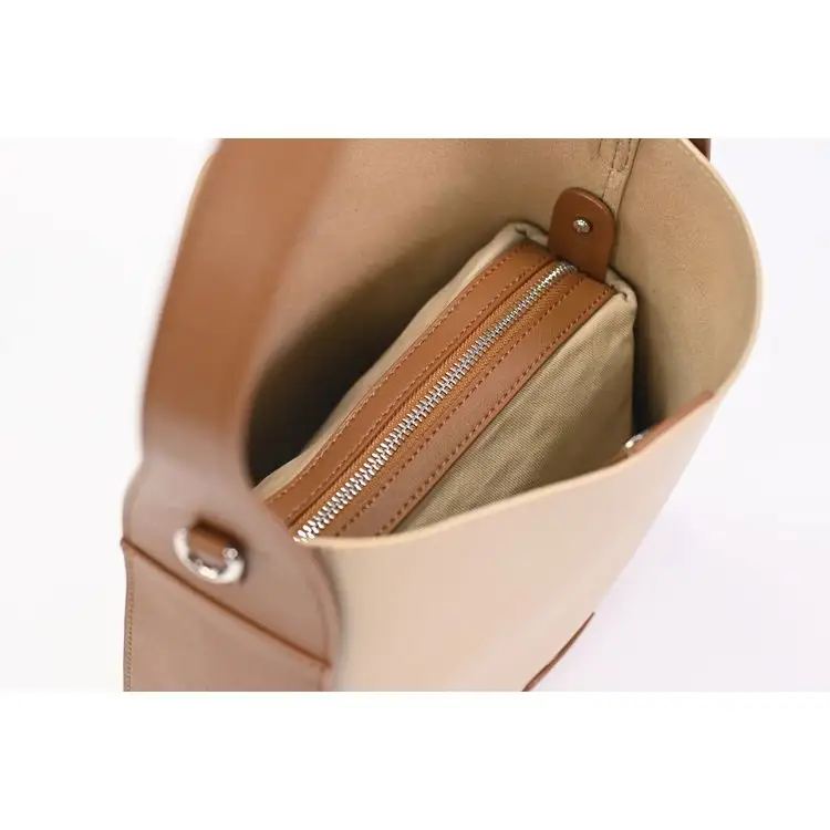 Newly Launched Ultra-Fine Soft Leather Women's Bucket Shoulder Bag Fashionable Solid Color Women's Diagonal Cross Bag