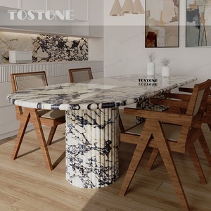 Mesa de Comedor Extra Grande de Mármol Natural Tostone ODM, Piedra Calacatta <span class=keywords><strong>Viola</strong></span> de Italia con Base de Doble Pedestal para 12 Personas - Product Image 4