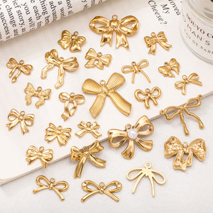 Custom DIY Luxury14k 18k Gold Plated 316L Stainless Steel <b>Bow</b> Charms for Jewelry Necklace Bracelet Bulk Jewelry Making - Product Image 1