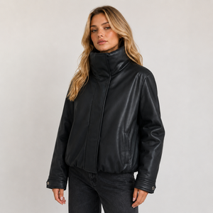 Chaqueta Clásica para Mujer, 100% Poliuretano, Corte Ajustado, Estilo Motero, Cierre de Cremallera, Color Negro, Bordado Personalizado, Precio de Fábrica, Venta al Por Mayor - Product Image 1