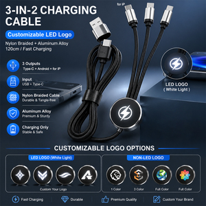 <span class=keywords><strong>Chargeur</strong></span> multi-téléphone personnalisé à lumière LED, charge rapide, nylon universel, USB PD 3, <span class=keywords><strong>5</strong></span> en 1, câble avec logo lumineux pour cadeaux promotionnels - Product Image 3