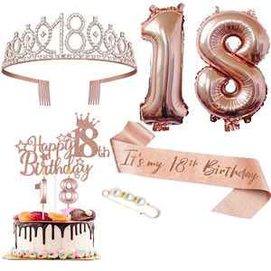 Decoraciones <span class=keywords><strong>de</strong></span> Fiesta <span class=keywords><strong>de</strong></span> <span class=keywords><strong>Cumpleaños</strong></span> en Oro Rosa, Corona <span class=keywords><strong>de</strong></span> Cristal, Banda con Número, Globo, Adorno <span class=keywords><strong>para</strong></span> <span class=keywords><strong>Pastel</strong></span>, Set <span class=keywords><strong>de</strong></span> Accesorios <span class=keywords><strong>de</strong></span> <span class=keywords><strong>Cumpleaños</strong></span> - Product Image 3